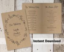 wedding photo -  Printable Wedding Program Template - Rustic Foliage Winter Wreath on Kraft Paper 