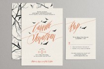 wedding photo - Printable Wedding Invitation Set, Halloween Wedding Invites, Off Beat Bride Wedding Suite, Spooky Halloween Invite (light)