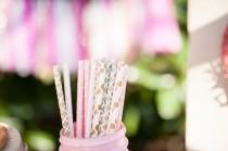 wedding photo - Pink and Gold Party - Pink Paper Straws - Gold Straws - Blush and Gold Wedding * Bridal Party *Gold Wedding Decoration Blush Pink *GOLD