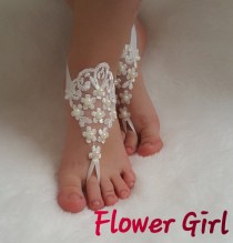 wedding photo -  Flower Girl lace barefoot children's shoe flower kids embrodeired wedding bangle princess free ship pearls baby anklet girl accessory
