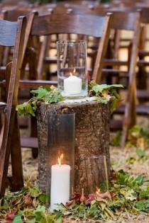 wedding photo - DIY Wedding Ideas. Tree Stumps And Leaves For A Fall Wedding Aisle Decor.