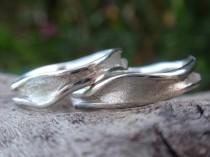 wedding photo - unique wedding rings handmade sterling silver wedding band set wavy channel shaped - set of 2 - made to order - handmade jewelry