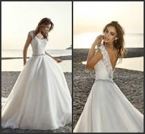 wedding photo -  Charming A Line Wedding Dresses 2016 Sheer Scoop Neckline Sexy Backless Lace Bodice Beaded Crystal Belt Chapel Train Beach Bridal Gowns Online with $107.79/Piece on Hjklp88's Store 