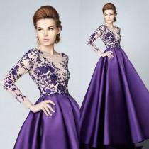 wedding photo -  Fashion Purple Long Sleeve Mother Of Bridal Dresses Applique 2016 A Line Beads Mother's Formal Wear Custom Prom Evening Party Ball Gowns Online with $109.89/Piece o