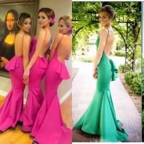 wedding photo -  Cheap Mermaid Bridesmaid Dresses Ruffles Backless Satin 2016 Bridesmaids Girl's Dress For Wedding Crew Long Party Evening Gowns Online with $75.84/Piece on Hjklp88'