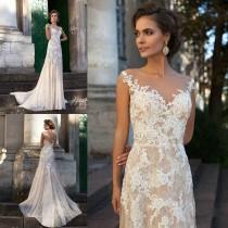 wedding photo -  Vintage 2016 Ivory Wedding Dresses Sheer Neck Full Lace Applique Spring Mermaid Sweep Train Milla Nova Cheap Bridal Gowns Custom Online with $113.07/Piece on Hjklp8