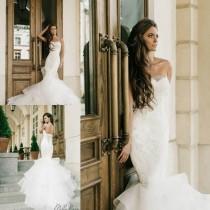 wedding photo -  Charming 2016 Tiered Skirts Mermaid Wedding Dresses Sweetheart Full Lace Applique 2016 Wedding Gowns Long Milla Nova Lace-Up Bridal Dress Online with $110.81/Piece 