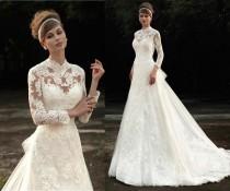 wedding photo -  Muslim Full Lace Wedding Dresses 2016 Sheer Vintage Vestido De Novia Lace Bridal Ball With High Collar Covered Button Wedding Gowns Online with $110.81/Piece on Hjk