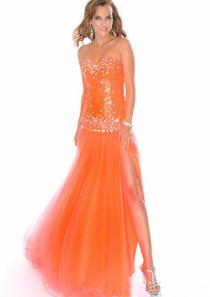 wedding photo -  Zipper Tulle Sweetheart Orange Lilac Split Front Crystals Sleeveless Floor Length