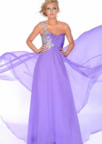 wedding photo -  Zipper Crystals Purple One Shoulder Sleeveless Chiffon Floor Length
