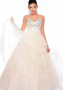 wedding photo -  White Blue Spaghetti Straps Sleeveless Crystals Criss Cross Tulle Floor Length Ball Gown