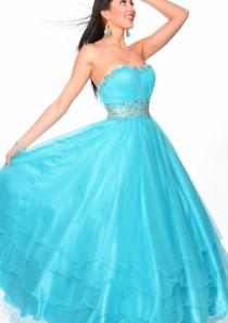 wedding photo -  Lace Up Strapless Tulle Crystals Fuchsia Blue Ruched Floor Length