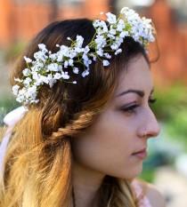 wedding photo - White Gypsophila Crown, Babys Breath Flower Crown, Babays breath hair accessories , Boho Wedding
