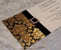 wedding photo - Wedding Invitations x24 gold foil, silver or pink vintage wedding invitation and crystal sparkle embellishment with response card package