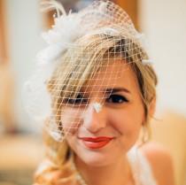 wedding photo - Birdcage Wedding Veil -  Ivory Blusher Headpiece Fascinator *FREE SHIPPING*