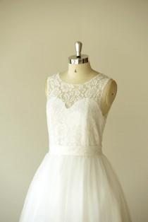 wedding photo - Lace Wedding Dress Sheer Neckline with Waistband Keyhole Back Floor Length