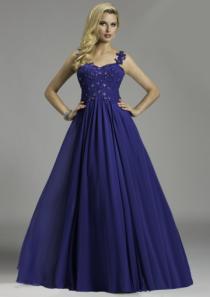 wedding photo -  One Shoulder Appliques Blue Chiffon Tulle Ruched Floor Length