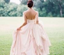 wedding photo - Silk Light Pink Dress, Chiffon Wedding Dress, Chiffon Blush Wedding Dress, Pink Wedding Dress, Open Back Gown, Blush Gown