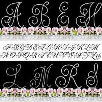 wedding photo - Large Silver Crystal Covered Swirl Script Monogram Cake Topper Initial A to Z Any Letter