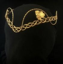 wedding photo - Gold Celtic Handfasting wedding elven tiara circlet pagan headdress Leaf