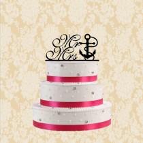 wedding photo - Nautical wedding cake topper,mr &mrs cake topper,rustic wedding toppers with anchor rope,unique cake topper