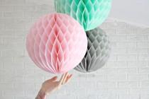 wedding photo - paper party decor ...  JUMBO honeycomb lantern ... candy table buffet tablescape // weddings // birthday party // baby shower // nursery