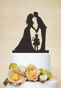 wedding photo - Wedding Cake Topper,Couple Silhouette with a litter Girl,Custom Children Cake Topper,Cake Decoration,Personalized Family Cake Topper P156