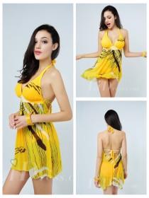 wedding photo -  Yellow Plus Size Two-Pieces Colorful Print Womens Swimsuit With Skirt Lidyy1605241001