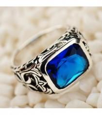 wedding photo - Men's Sterling Silver Blue Crystal Ring