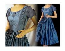 wedding photo - Kay Windsor Vintage 50s Prom Dress Blue Cocktail Gown S