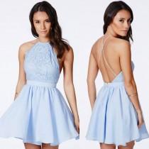wedding photo -  Cheap Backless Lace Prom Dresses Party Criss Cross Straps Short Graduation Dress Sleeveless Spring Collection Mini Homecoming Gown Online with $75.38/Piece on Hjklp
