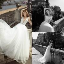 wedding photo -  Sexy Julie Vino Wedding Dresses 2016 Tulle Garden Deep V Neck Lace Appliques Beads Backless Sweep Train Sleeveless Bridal Gowns Ball Online with $107.79/Piece on Hj