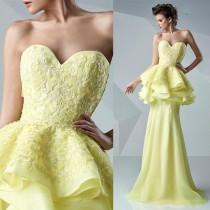 wedding photo -  Fashion Yellow Tiered Ruffles Lace Evening Dresses Sleeveless Sweetheart Applique Mermaid Prom Long Red Carpet Formal Party Pageant Dress Online with $119.6/Piece o