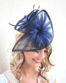 wedding photo - Navy Blue Fascinator, Womens Tea Party Hat, Church Hat, Wedding Hat, Church Fascinator, Derby Hat, Kentucky Derby Hat, English Hat,