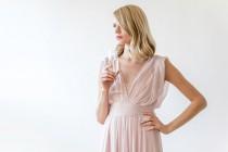 wedding photo - Pink dots chiffon sheer dress, Sheer blush dress with small sleeves