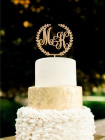 wedding photo -  Custom Monogram Wedding Cake Topper Initial Wooden Topper Rustic Cake Topper Gold cake Topper Silver cake topper