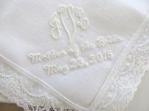 wedding photo - Wedding Handkerchief: Irish Linen Handkerchief with 3-Initial Monogram, Mother of the Bride and Date