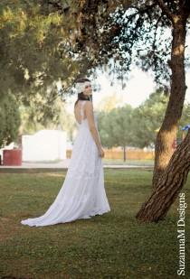 wedding photo - White Wedding Dress, Lace Wedding Dress, Bohemian Wedding Dress, Boho Wedding Dress, White Bridal Dress, Long Wedding Gown, SuzannaM Designs