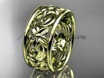 wedding photo -  14kt yellow gold leaf and vine wedding band, engagement ring ADLR150G