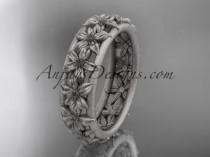wedding photo -  platinum flower wedding ring, engagement ring, wedding band ADLR163G