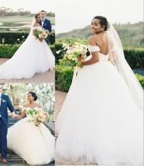 wedding photo -  Gorgeous Arabic Plus Size Country Wedding Dresses Simple Style 2016 Off Shoulder Puffy Skirt African Bridal Ball Gowns Custom Made Online with $105.53/Piece on Hjkl