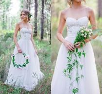 wedding photo -  Summer Beach 2016 Lace Wedding Dresses Spaghetti Straps Tulle A-Line Garden Beads Crystal Sexy Simple Bohemian Long Bridal Ball Gowns Online with $102.52/Piece on Hjklp88's Store 