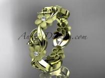 wedding photo -  14kt yellow gold diamond flower wedding ring, engagement ring, wedding band. ADLR191B