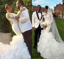 wedding photo -  Exquisite Long Sleeves Appliques Lace Wedding Dresses 2016 Sexy Mermaid Beaded Ruffle Tiers Vestidos De Novia Custom Made Bridal Gowns Online with $134.93/Piece on 
