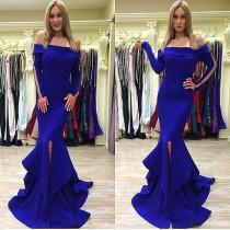 wedding photo -  Fashion 2016 Mermaid Royal Blue Bateau Evening Dresses Prom Party With Long Sleeves Sexy Formal Vestido De Noche Pageant Occasion Gowns Online with $101.76/Piece on