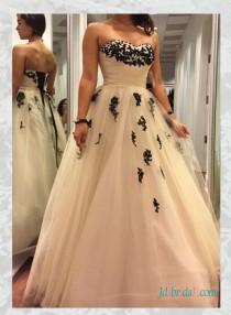wedding photo - H1592 Cheap black and ivory colored tulle wedding dresses online