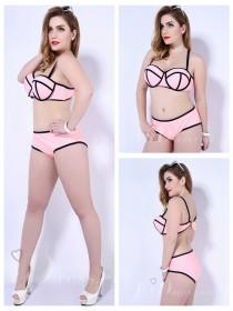 wedding photo -  Pink Colorful Pieces Print Plus Size Womens Bikini Suit Lidyy1605202037