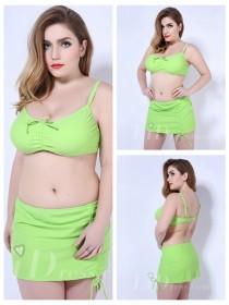 wedding photo -  Green Two-Piece Plus Size Womens Swimsuit With Bottoms Skirt Lidyy1605202029