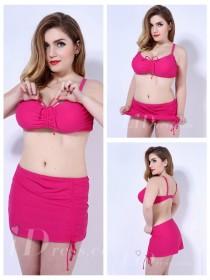 wedding photo -  Red Two-Piece Plus Size Womens Swimsuit With Bottoms Skirt Lidyy1605202027