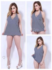 wedding photo -  Blue And White Plaid Pattern Print Plus Size One-Piece Womens Swimsuit Lidyy1605202019